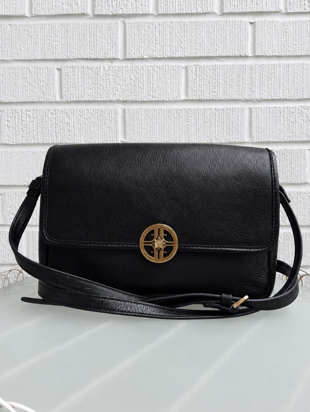 Fossil Jasmine Black Leather Flap Crossbody Bag